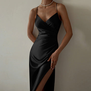 Women's V-neck Side Gathered Dress