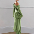 Sexy Oblique Shoulder Solid Irregular Dress Women Elegant Skew Collar Backless Long Dress Autumn Flare Sleeve Slit Party Dresses - Drezzo Shopping 