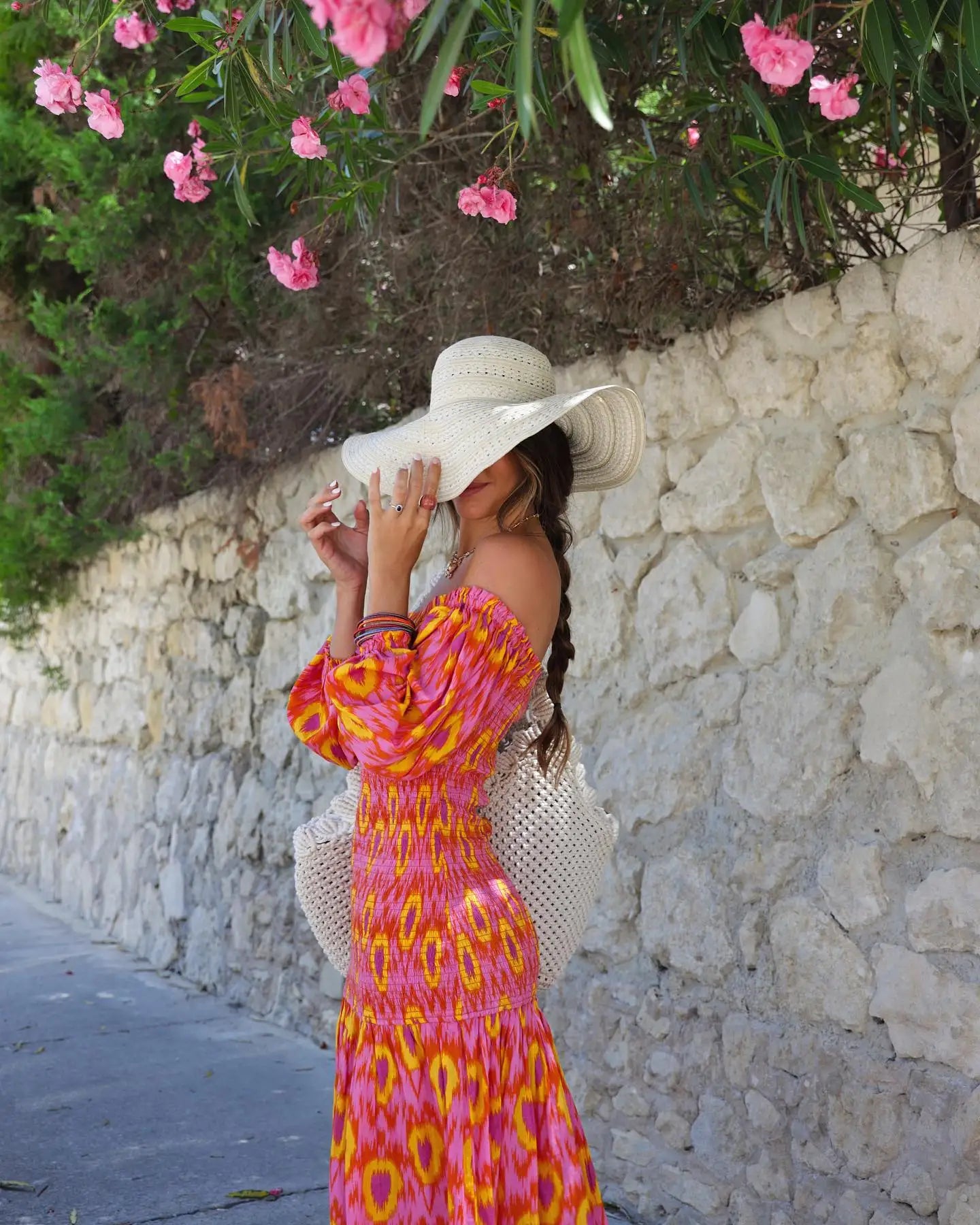 Women Summer Party Holiday Lady Streetwears Print Ruffle Pleated Long Dress Fashion Off Shoulder Puff Sleeve Midi Dresses Casual - Drezzo Shopping 