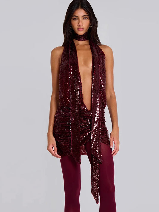 Nibber Coquettish dress with shimmering sequins, deep V-neckline