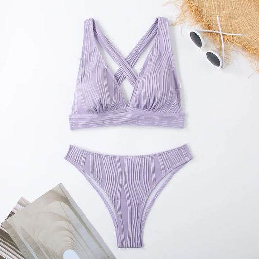 2025 Wrinkled Crinkled Bikini Women Swimwear Female Swimsuit Two-pieces Bikini Set High Cut Bathing Suit Swim Beach Wear Lady - Drezzo Shopping 