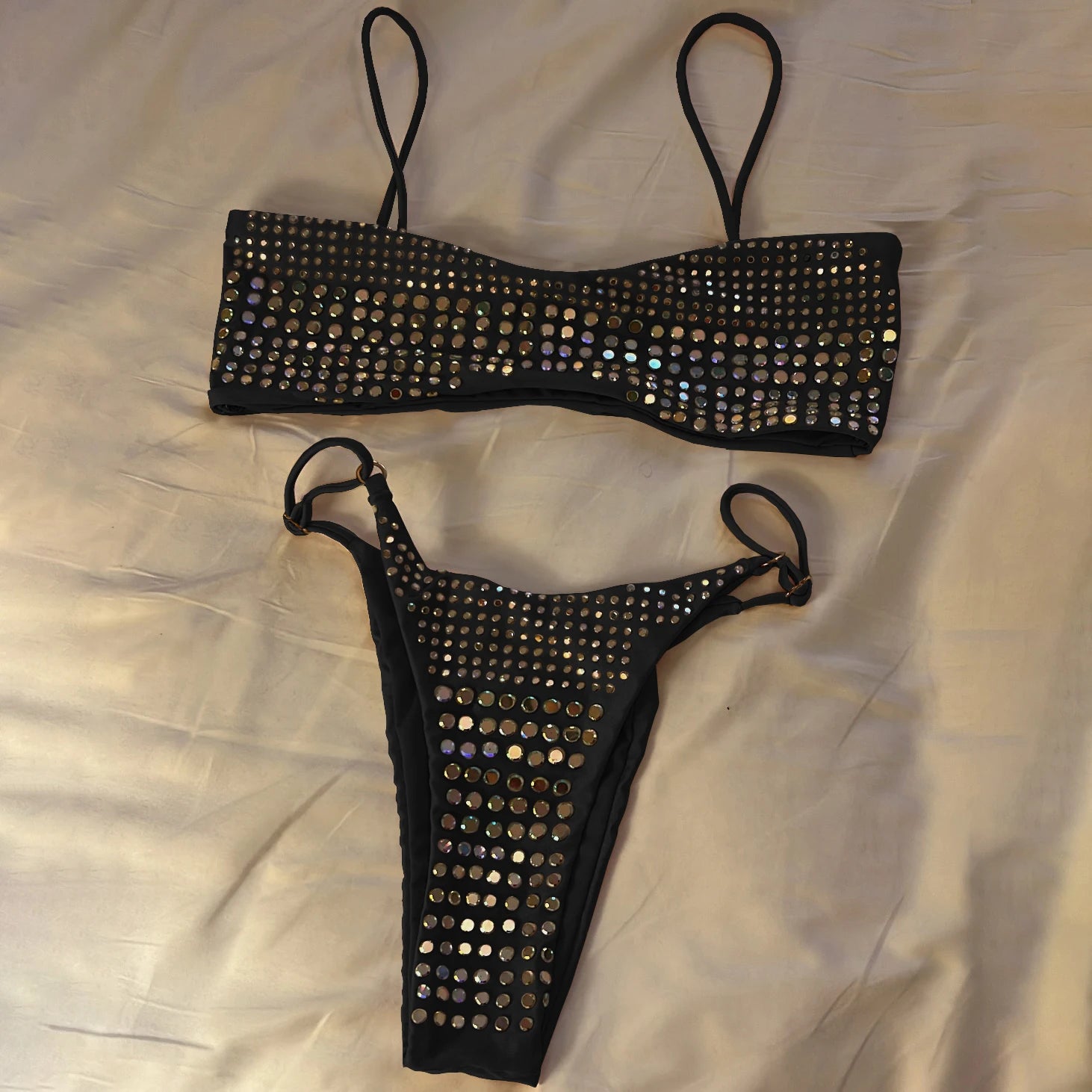 New Bandeau Biquini Sexy Bikini Women Swimsuit 2025 Female Swimwear Shiny Botton Swimming Suit Halter Bodysuit Beach Outfits - Drezzo Shopping 