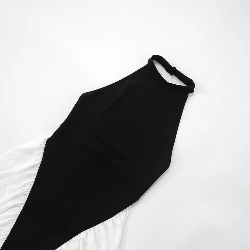 Blifanbo Patchwork Sleeveless Split Maxi Dress Women Fashion Contrast Color Halter Backless Ruched Bodycon Club Party Long Dress - Drezzo Shopping 
