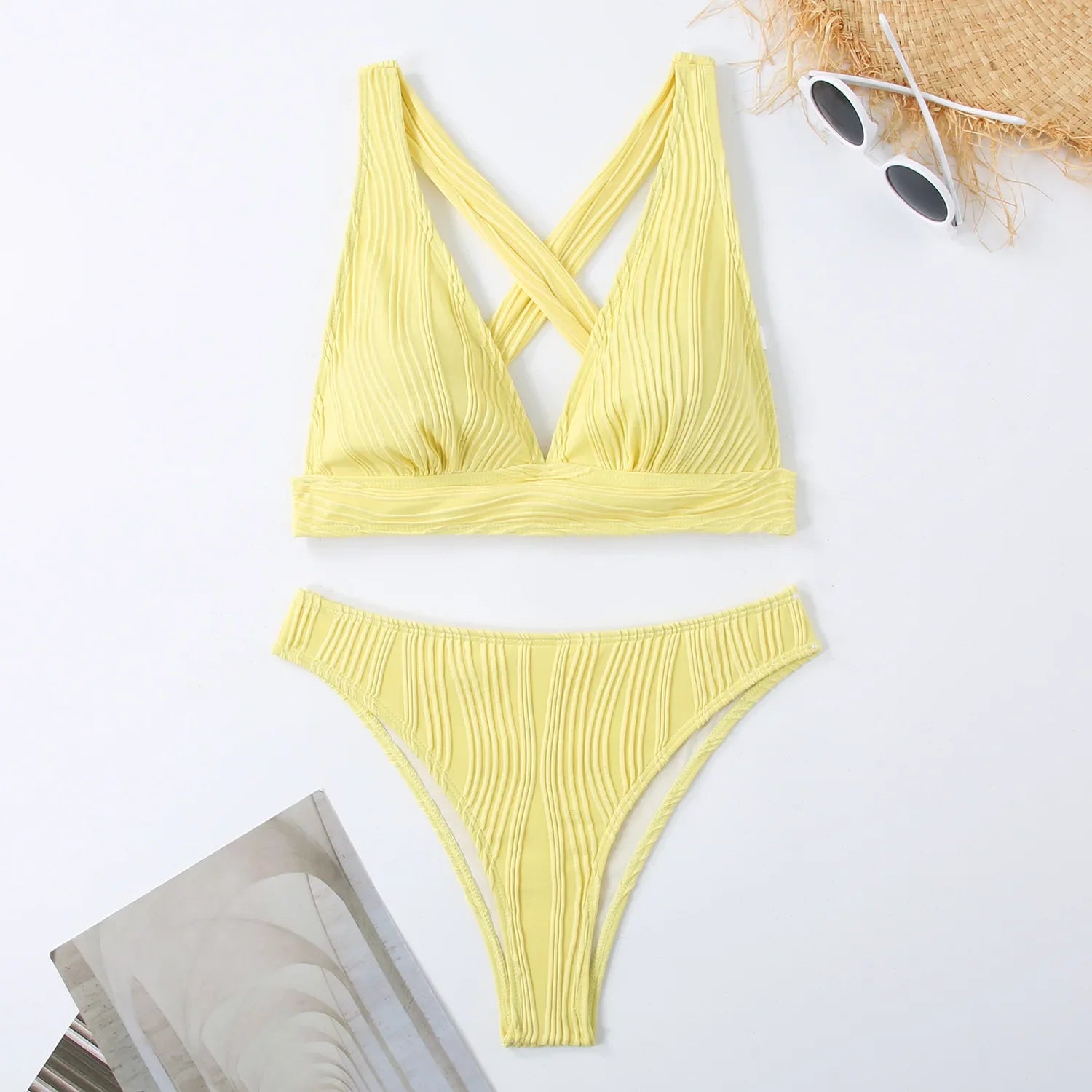 2025 Wrinkled Crinkled Bikini Women Swimwear Female Swimsuit Two-pieces Bikini Set High Cut Bathing Suit Swim Beach Wear Lady - Drezzo Shopping 